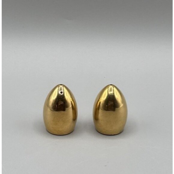 Vintage William Adams Golden Brass Salt and Pepper Shaker Set From Italy - Picture 2 of 7